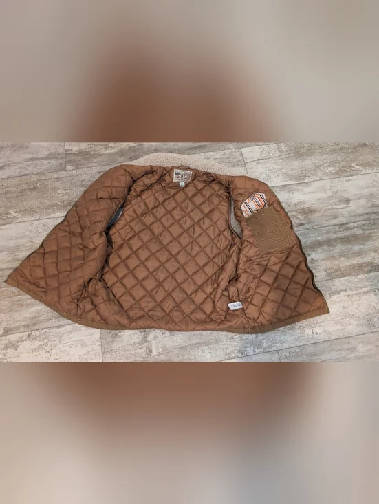 Weatherproof Quilted Vest with Sherpa Collar in Tan and Cream Size L - Picture 8 of 14